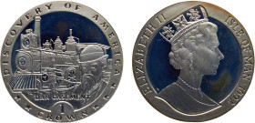 Isle of Man British dependency Elizabeth II 1 Crown 1992 500th Anniversary of the Discovery of the New World, Dan Casement Copper-nickel PF 28.7g KM# ...