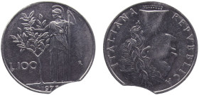Italy Republic 100 Lire 1975 R Rome mint Mint Error Curved Clips Acmonital UNC 8.1g KM# 96.1