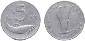 Italy Republic 5 Lire 1951 R Rome mint Mint Error Oblique Bar Near last one Aluminium XF 1g KM# 92