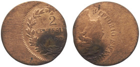 Italy Kingdom Vittorio Emanuele II 2 Centesimi 1862 N Naples mint Mint Error Struck 40% Off Cente Bronze AU 1.9g KM#2.2