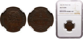 Italy Kingdom Vittorio Emanuele II 2 Centesimi 1867 M Milan mint Bronze NGC AU55 BN KM#2.1