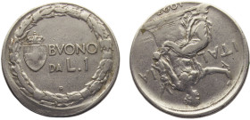 Italy Kingdom Vittorio Emanuele III 1 Lira 1923 R Rome mint Mint Error Struck 15% Off Cente Nickel XF 8g KM# 62