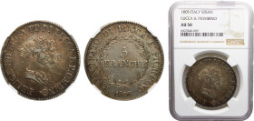 Italy States Republic of Lucca Felix and Elisa 5 Franchi 1805 Silver NGC AU50 KM#24.3