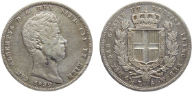 Italy States Kingdom of Sardinia Carlo Alberto 5 Lire 1836 P Genoa mint Silver VF 24.8g KM# 130