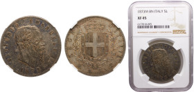 Italy Kingdom Vittorio Emanuele II 5 Lire 1873 M BN Milan mint Silver NGC XF45 KM#8.3