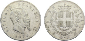 Italy Kingdom Victor Emmanuel II 5 Lire 1874 M BN Milan mint Silver XF 25g KM#8.3