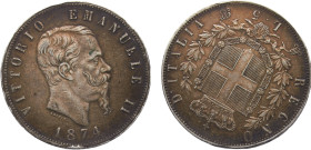 Italy Kingdom Vittorio Emanuele II 5 Lire 1874 M BN Milan mint Mint Error Rotated about 35 Degrees Silver AU 25g KM#8.3