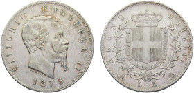 Italy Kingdom Victor Emmanuel II 5 Lire 1875 M BN Milan mint Silver XF 25g KM#8.3