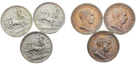 Italy Kingdom Vittorio Emanuele III 2 Lire 1914-1916 R Rome mint 3 Lots Silver UNC KM# 55