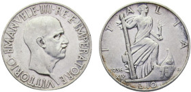 Italy Kingdom Vittorio Emanuele III 10 Lire 1936 R Rome mint Silver AU 10g KM# 80