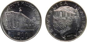 Italy Republic 500 Lire 1991 R Rome mint(Mintage 58500) Silver BU 15g KM# 147