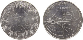 Italy Republic 5 Euro 2004 R Rome mint(Mintage 30000) 50th Anniversary of Television Broadcast in Italy, RAI Silver 18.1g KM# 254