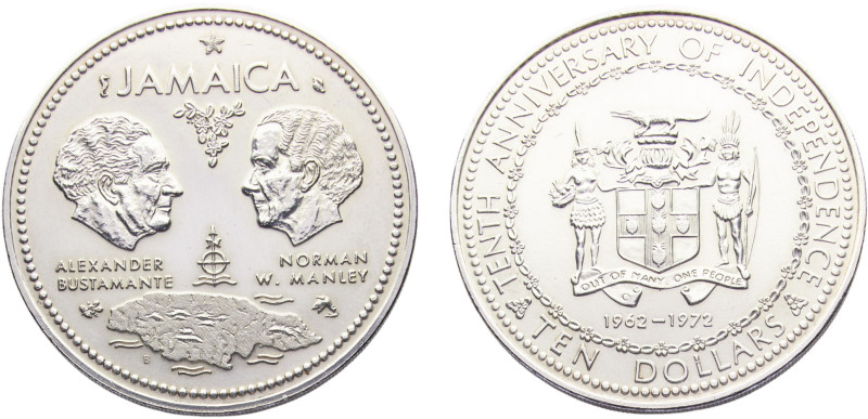 Jamaica Commonwealth Elizabeth II 10 Dollars 1972 Ottawa mint(Mintage 42444) 10t...