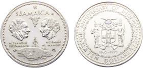 Jamaica Commonwealth Elizabeth II 10 Dollars 1972 Ottawa mint(Mintage 42444) 10th Anniversary of Independence Silver UNC 49.8g KM# 60