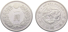 Japan Empire Meiji 1 Yen M38 (1905) Osaka mint small type, 年八十三治明,Cleaned Silver AU 27.1g Y# A25.3