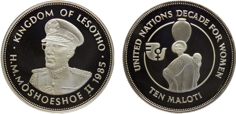 Lesotho Kingdom Moshoeshoe II 10 Maloti 1985 (Mintage 20000) Decade For Women Si...