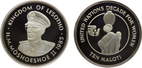 Lesotho Kingdom Moshoeshoe II 10 Maloti 1985 (Mintage 20000) Decade For Women Silver PF 23g KM# 49