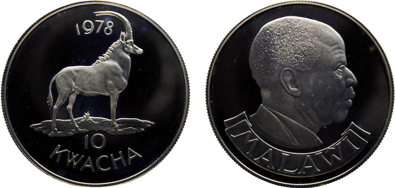 Malawi Republic 10 Kwacha 1978 (Mintage 3416) Conservation, Sable antelope Silve...