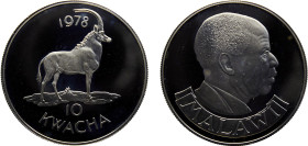 Malawi Republic 10 Kwacha 1978 (Mintage 3416) Conservation, Sable antelope Silver PF 35.3g KM#16