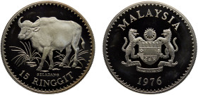 Malaysia Federal elective constitutional monarchy Agong VI 15 Ringgit 1976 Royal mint(Mintage 8113 ) Conservation, Malaysian Gaur Silver PF 29.1g KM# ...