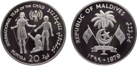 Maldives Second Republic 20 Rufiyaa AH1399 (1979) Balerna mint(Mintage 12000) International Year of the Child Silver PF 28.5g KM# 61
