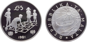 Malta Republic 5 Liri 1981 CHI Balerna mint(Mintage 11000) International Year of the Child Silver PF 28.4g KM# 53