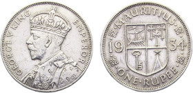 Mauritius British crown colony George V 1 Rupee 1934 Royal mint Silver XF 11.7g KM# 17