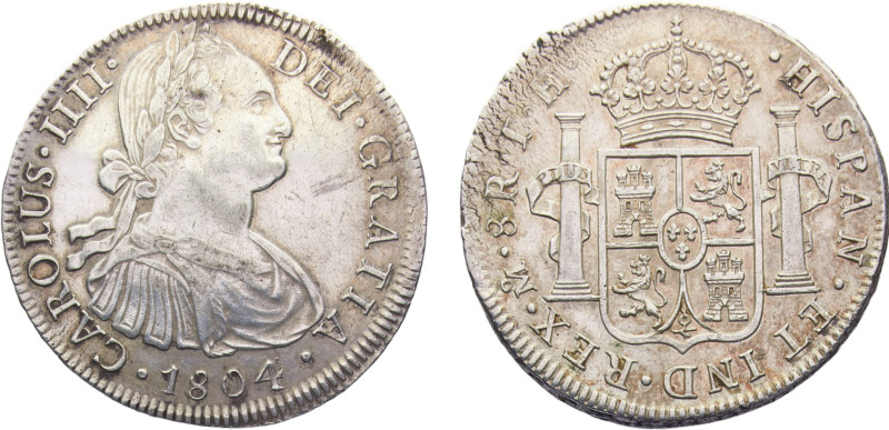 Mexico Spanish colony Carlos IV 8 Reales 1804 Mo TH Mexico City mint Silver AU 2...