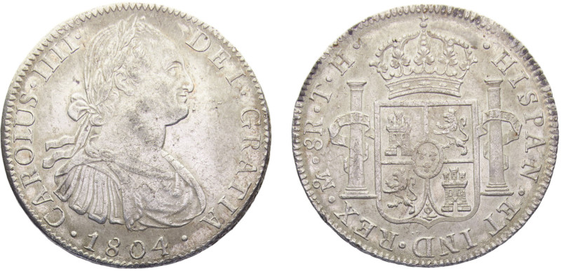 Mexico Spanish colony Carlos IV 8 Reales 1804 Mo TH Mexico City mint Silver AU 2...