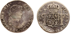 Mexico Spanish colony Fernando VII 2 Reales 1820 Z AG Zacatecas mint Royalist Coinage, Scratches Silver F 5.9g KM# 93.4