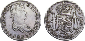 Mexico Spanish colony Fernando VII 8 Reales 1821 Zs RG Zacatecas mint Royalist Coinage Silver XF 26.8g KM#111.5
