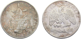 Mexico Federal republic 1 Peso 1873 Zs H Zacatecas mint Silver XF 27g KM# 408.8