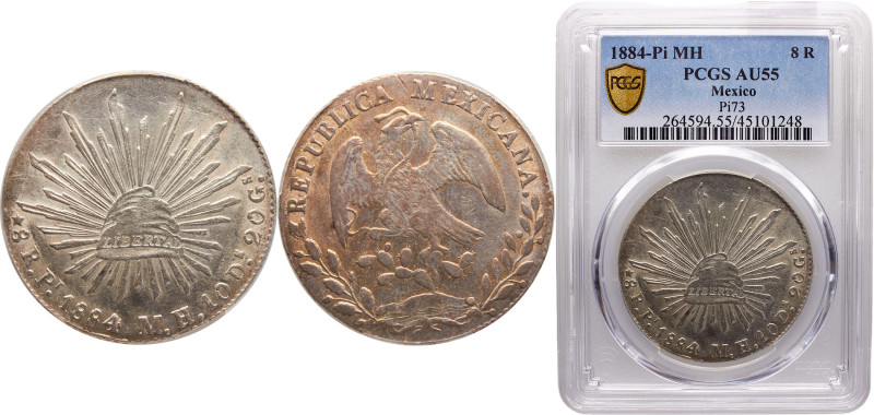 Mexico Federal republic 8 Reales 1880 Pi MH San Luis Potosi mint Silver PCGS AU5...
