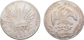 Mexico Federal republic 8 Reales 1886 As ML/JD Alamos mint Silver AU 27.1g KM#377