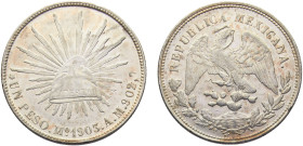 Mexico Federal republic 1 Peso 1905 Mo AM Mexico City mint Silver AU 27.3g KM#409.2