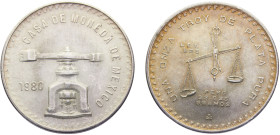 Mexico United Mexican States 1 Onza 1980 Mo Mexico City mint Medallic Silver Bullion Coinage Silver BU 33.6g KM#M49b.5