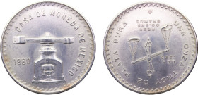 Mexico United Mexican States 1 Onza 1980 Mo Mexico City mint Medallic Silver Bullion Coinage Silver UNC 33.6g KM#M49b.5