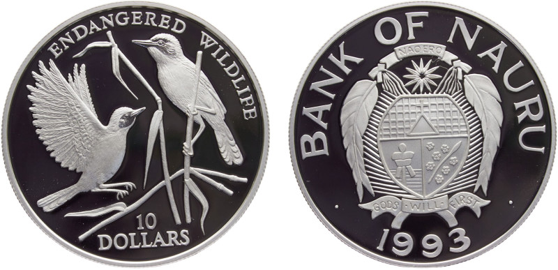 Nauru Republic Elizabeth II 10 Dollars 1993 (Mintage 10000) Conservation, Endang...