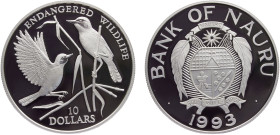 Nauru Republic Elizabeth II 10 Dollars 1993 (Mintage 10000) Conservation, Endangered Wildlife Series, Songbird Silver PF 31.7g KM# 5