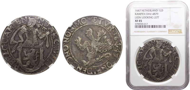 Netherlands Dutch Republic Kampen 1 Leeuwendaalder 1647 Silver NGC XF45 KM# 42.2...