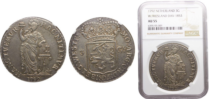 Netherlands Dutch Republic Province of West Friesland 3 Gulden 1792 Silver NGC A...