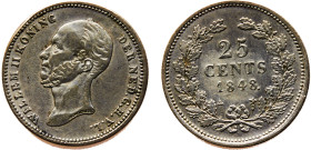 Netherlands Kingdom Willem II 25 Cents 1848 Utrecht mint Silver XF 3.5g KM# 76