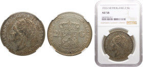 Netherlands Kingdom Wilhelmina 2½ Gulden 1933 Utrecht mint Deep hair lines Silver NGC AU58 KM# 165