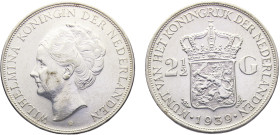 Netherlands Kingdom Wilhelmina I 2½ Gulden 1939 Utrecht mint Silver UNC 25g KM# 165