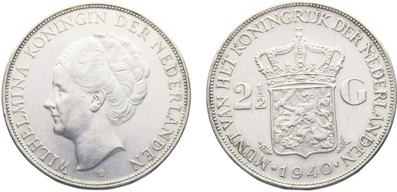 Netherlands Kingdom Wilhelmina I 2½ Gulden 1940 Utrecht mint Silver UNC 25g KM# ...