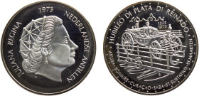 Netherlands Antilles Dutch colony Juliana 25 Gulden 1973 Ottawa mint(Mintage 20207) 25 Years of Reign Silver PF 42.2g KM# 14