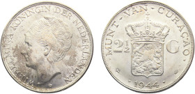 Netherlands Antilles Dutch colony Curaçao Wilhelmina I 2½ Gulden 1944 D Denver mint Silver UNC 25g KM# 46