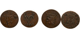Netherlands East Indies United East India Company Province of Holland & Gelderland 1 Duit 1802 & 1803 2 Lots Copper XF 3.2g/3.3g KM# 70 & 50.2