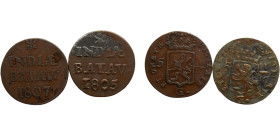 Netherlands East Indies Batavian Republic Province of Overijssel Louis Napoléon Bonaparte 1 Duit 1807 & 1805 2 Lots Copper VF 3.1g/3.2g KM# 100