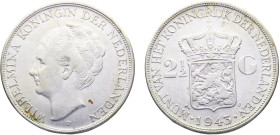 Netherlands East Indies Dutch colony Wilhelmina I 2½ Gulden 1943 D Denver mint Silver AU 25g KM# 331